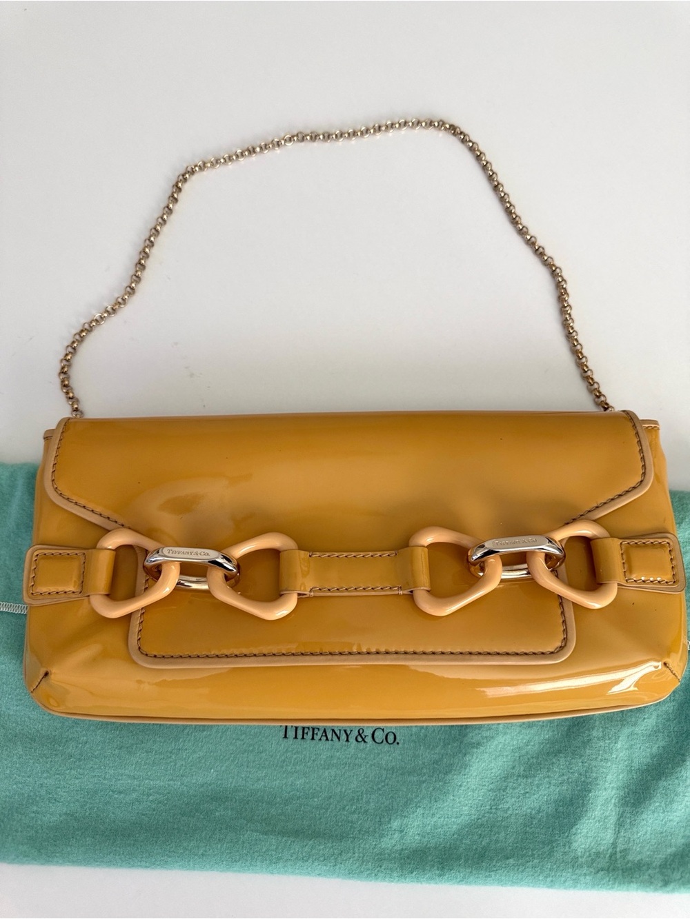 VINTAGE Tiffany & Co. Mustard Yellow Patent Leather Chain Shoulder - Clutch